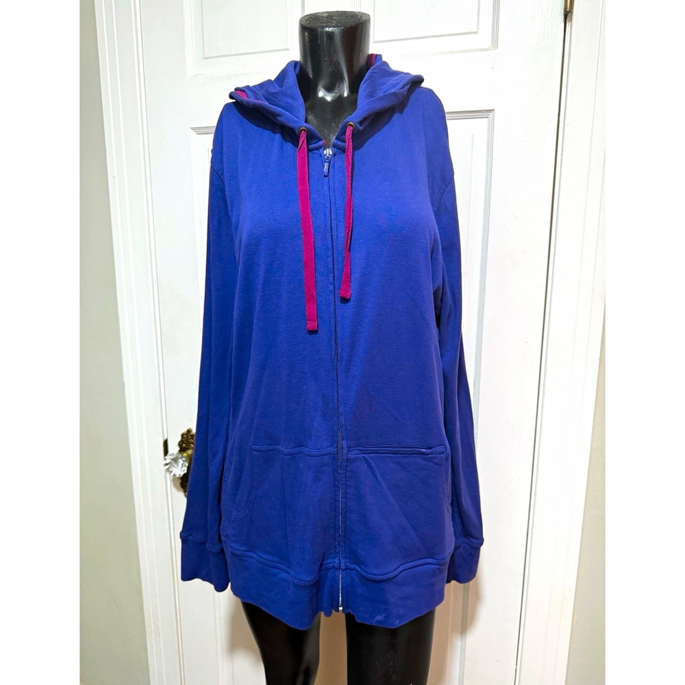 Duluth Trading Co Womens Blue Full Zip Hoodie XL Cotton Jersey Pockets